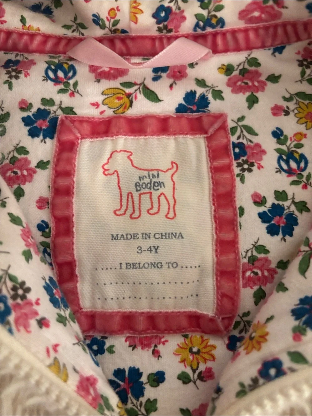 Mini Boden Sz 3T 4T Kids Plush Hooded Vest with Floral Lining - Cream like new